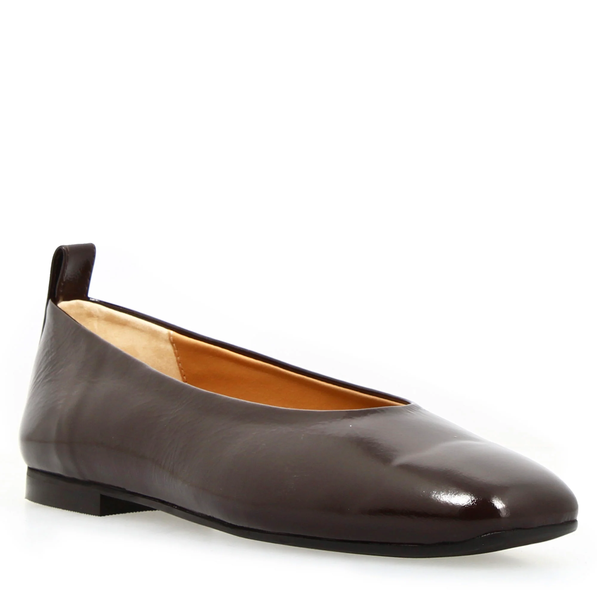 Ballerina artigianale da donna in pelle lucida marrone scuro