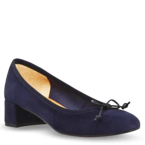Ballerina artigianale tacco medio in camoscio blu