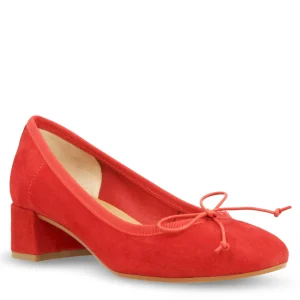 Ballerina artigianale tacco medio in camoscio colore rosso
