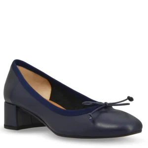 Ballerina artigianale tacco medio in pelle blu