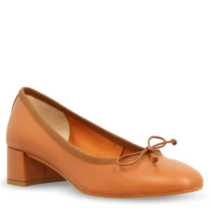 Ballerina artigianale tacco medio in pelle marrone