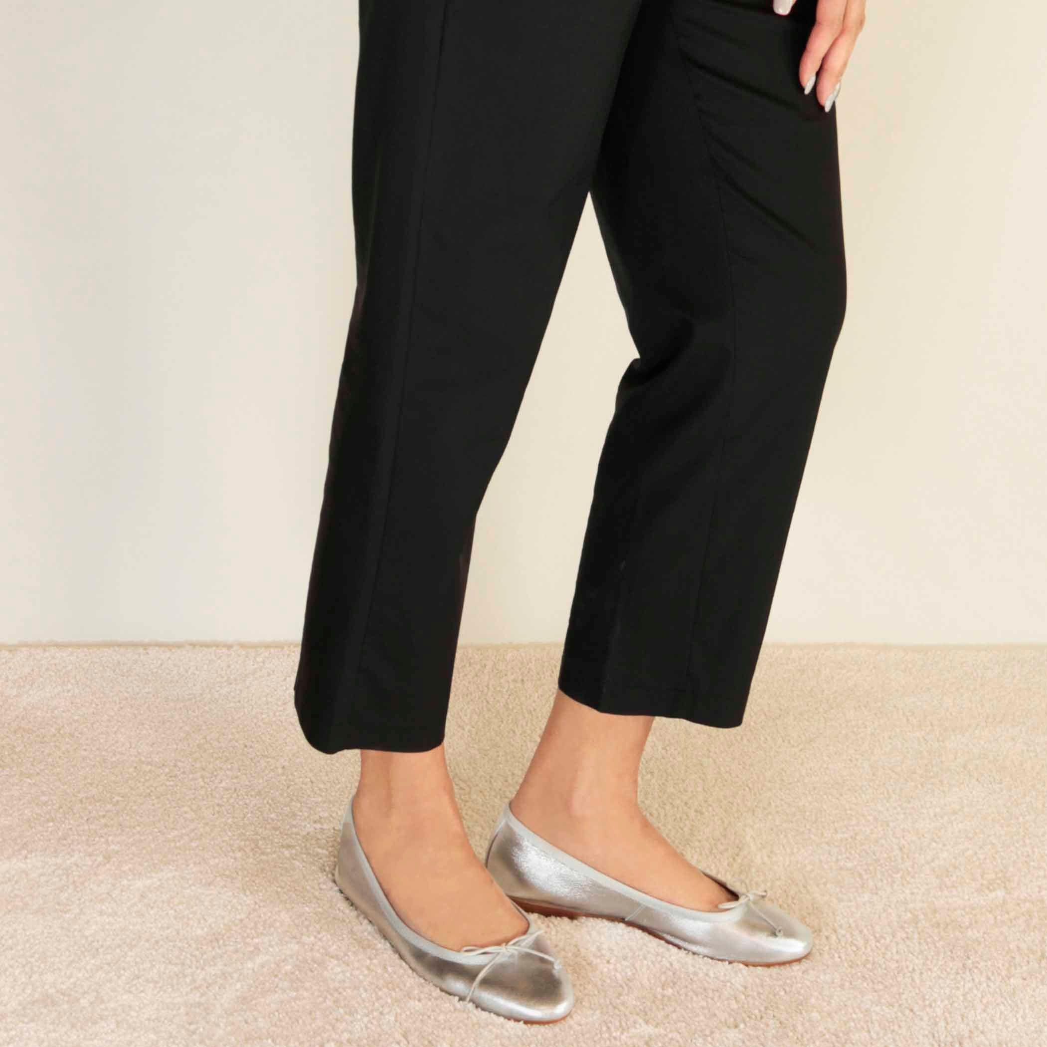 Ballerina classica da donna in pelle laminata colore argento - immagine 3