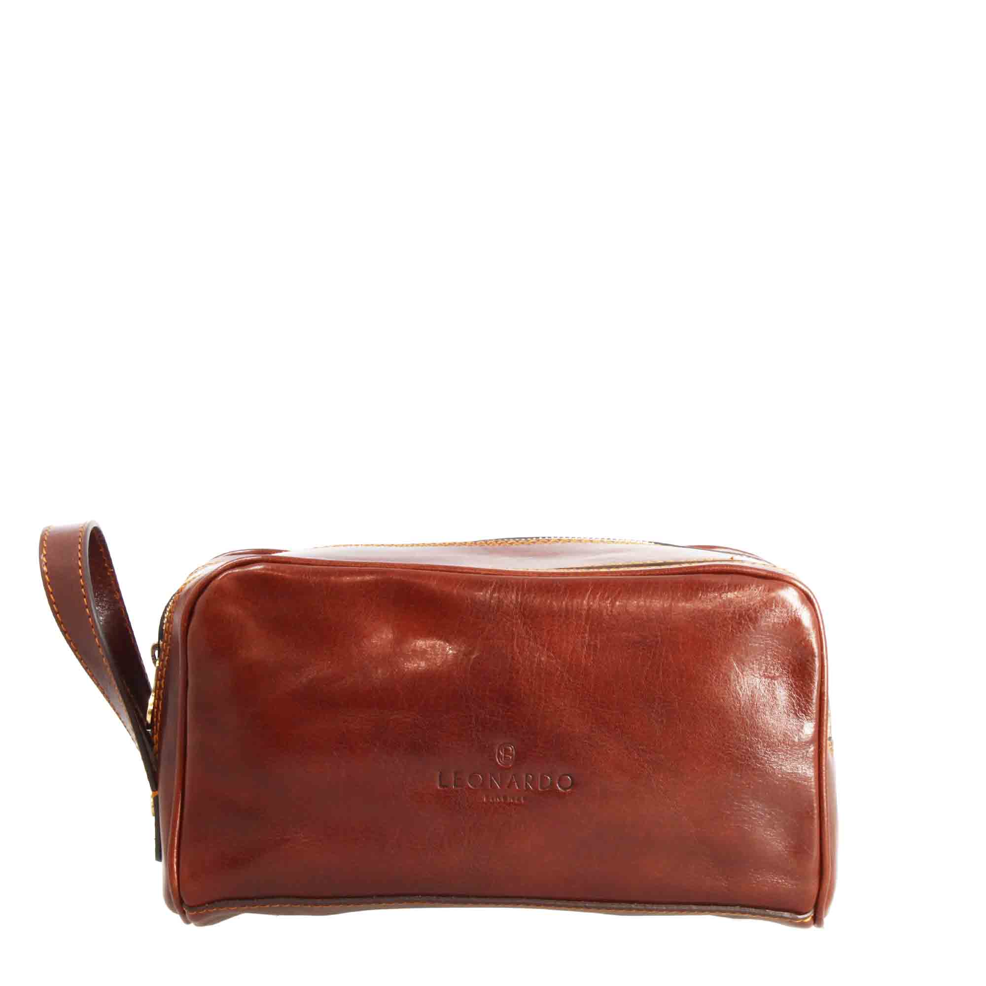Necessaire doppio grande in pelle pieno fiore con doppia zip e tasca utility - immagine 2