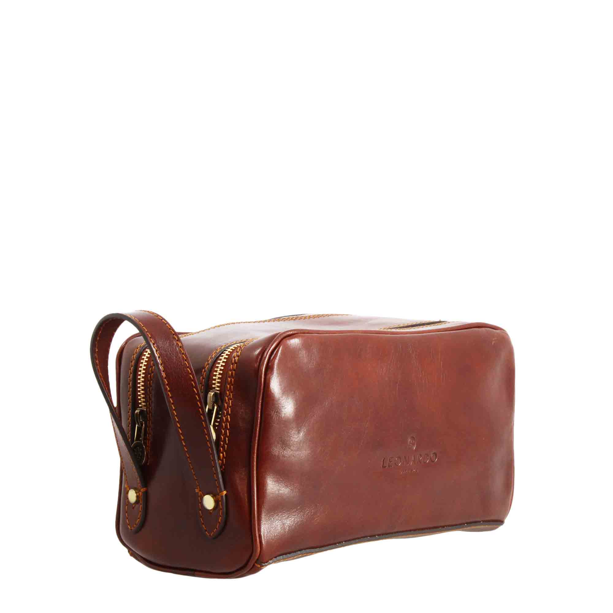 Necessaire doppio grande in pelle pieno fiore con doppia zip e tasca utility - immagine 3