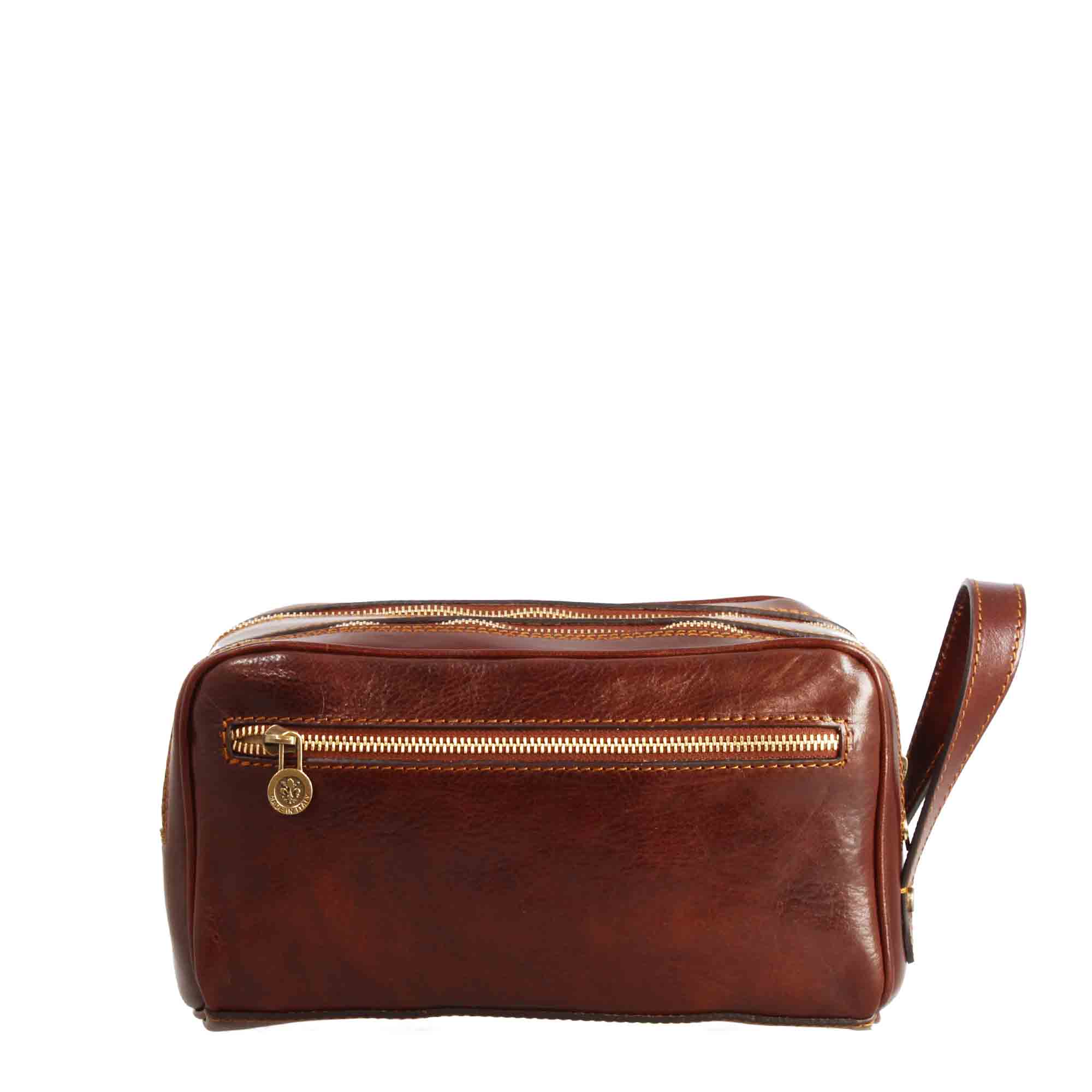 Necessaire doppio grande in pelle pieno fiore con doppia zip e tasca utility - immagine 4