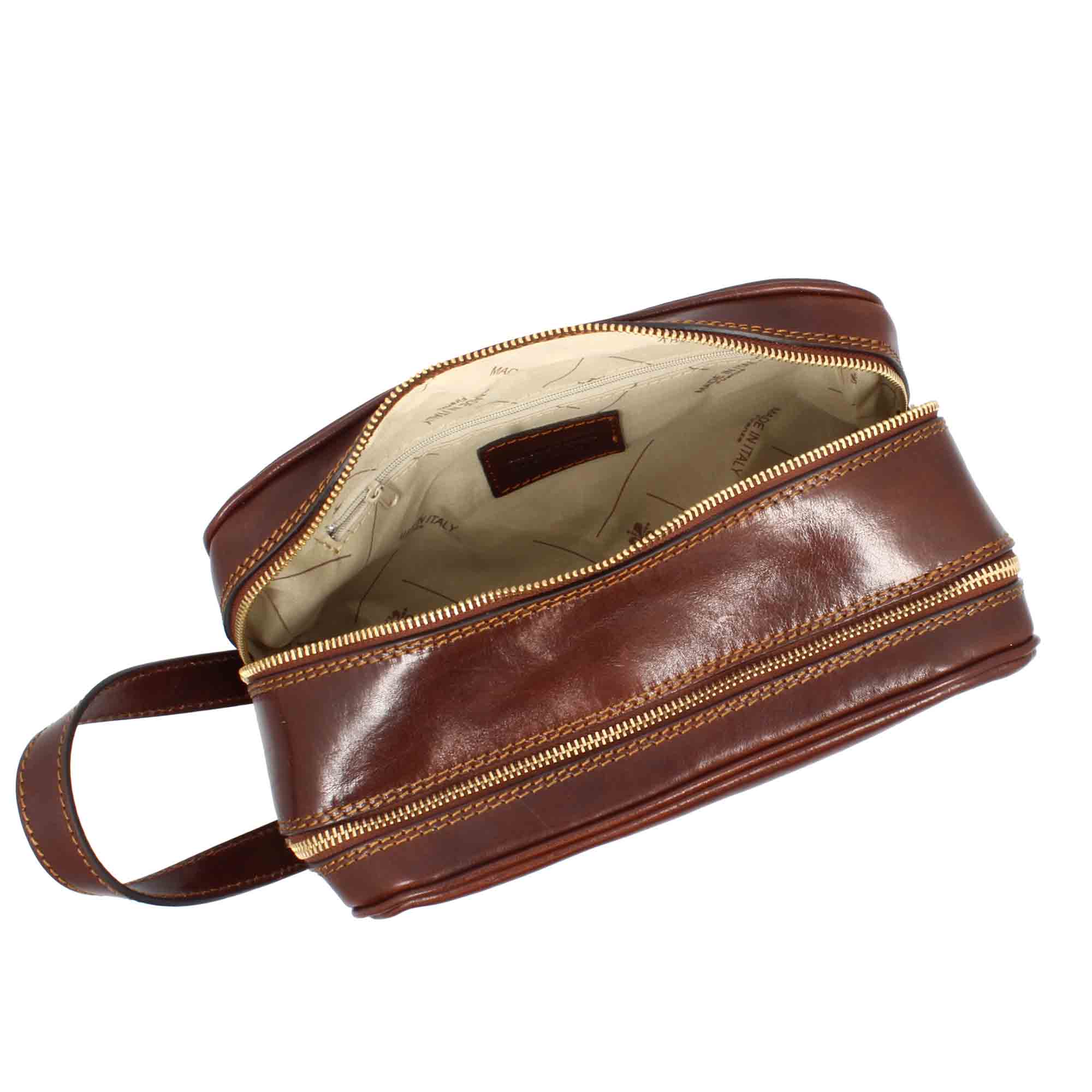Necessaire doppio grande in pelle pieno fiore con doppia zip e tasca utility - immagine 6