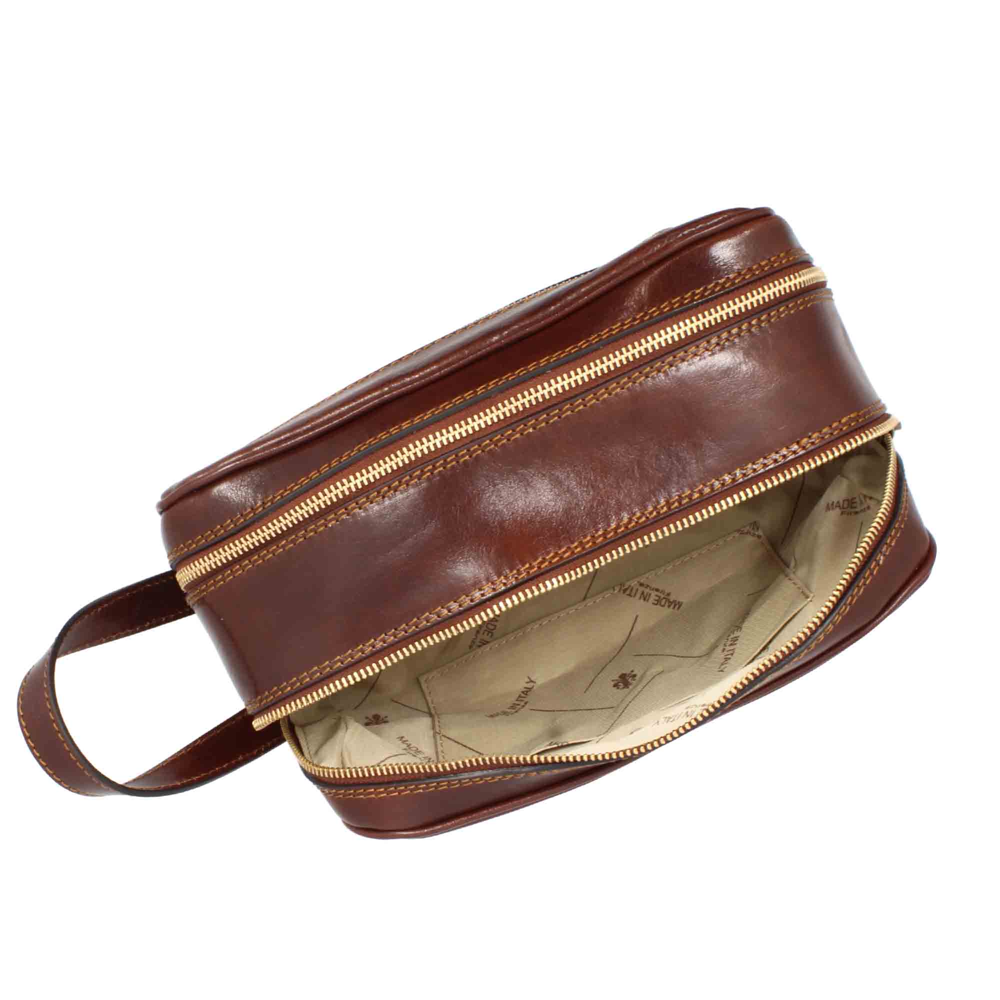Necessaire doppio grande in pelle pieno fiore con doppia zip e tasca utility - immagine 7