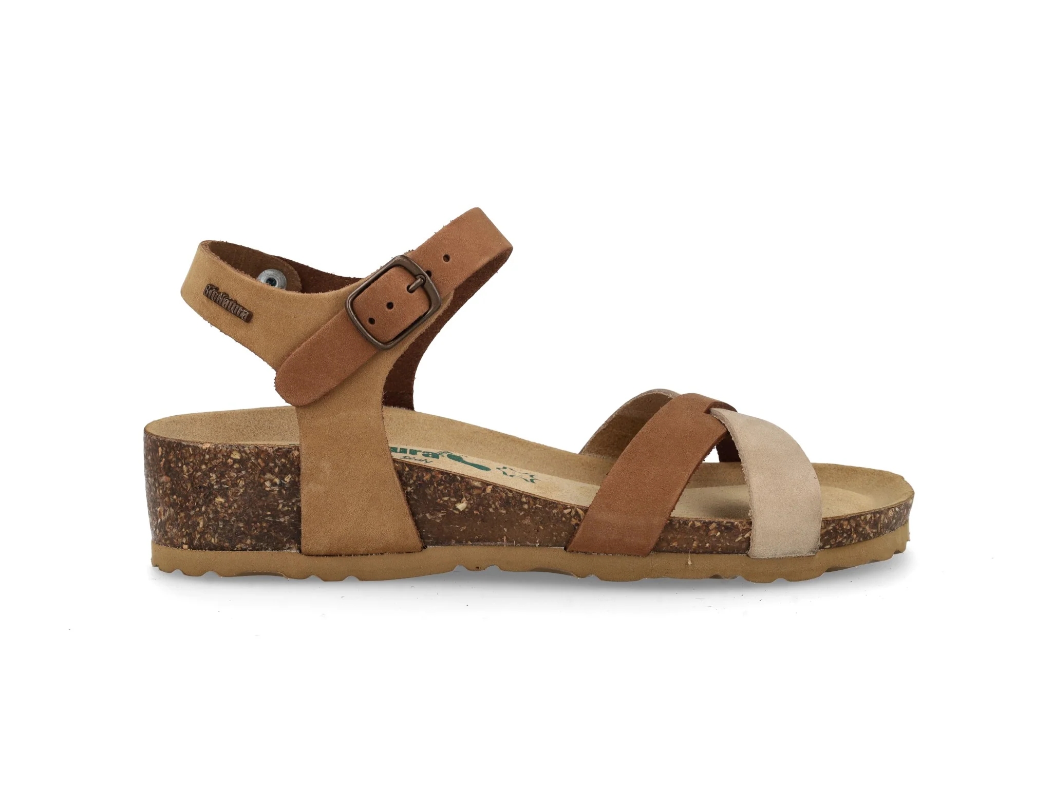 BioNatura Sandalo Donna Fregene Nabuk Multi Tortora Zeppa