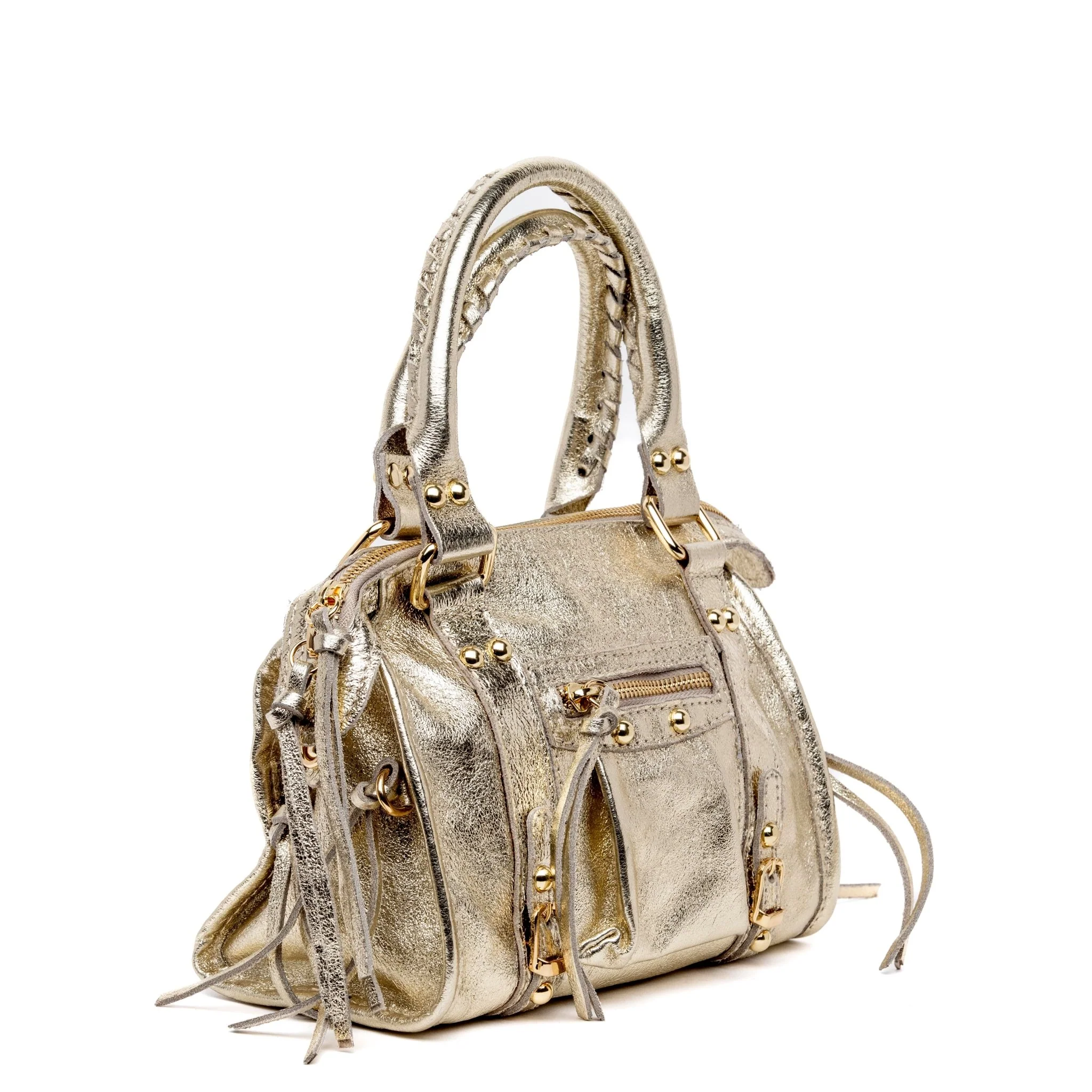 Borsa a bauletto city in pelle laminata platino. - immagine 4