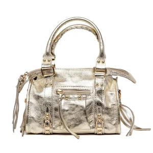 Borsa a bauletto city in pelle laminata platino.