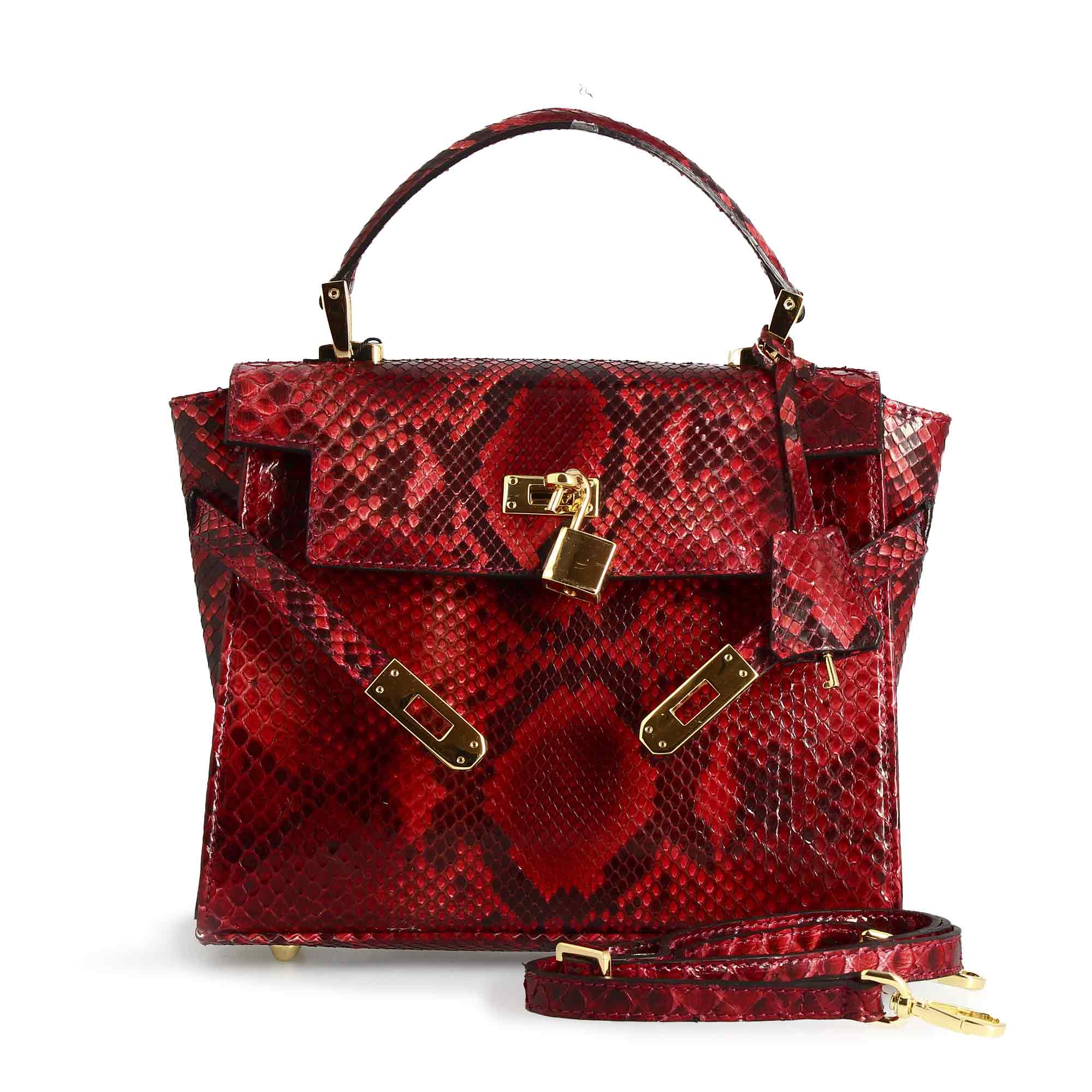 Borsa a mano con tracolla da donna artigianale in pelle pregiata rossa - immagine 5