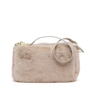 Borsa a mano in eco pelliccia burro.
