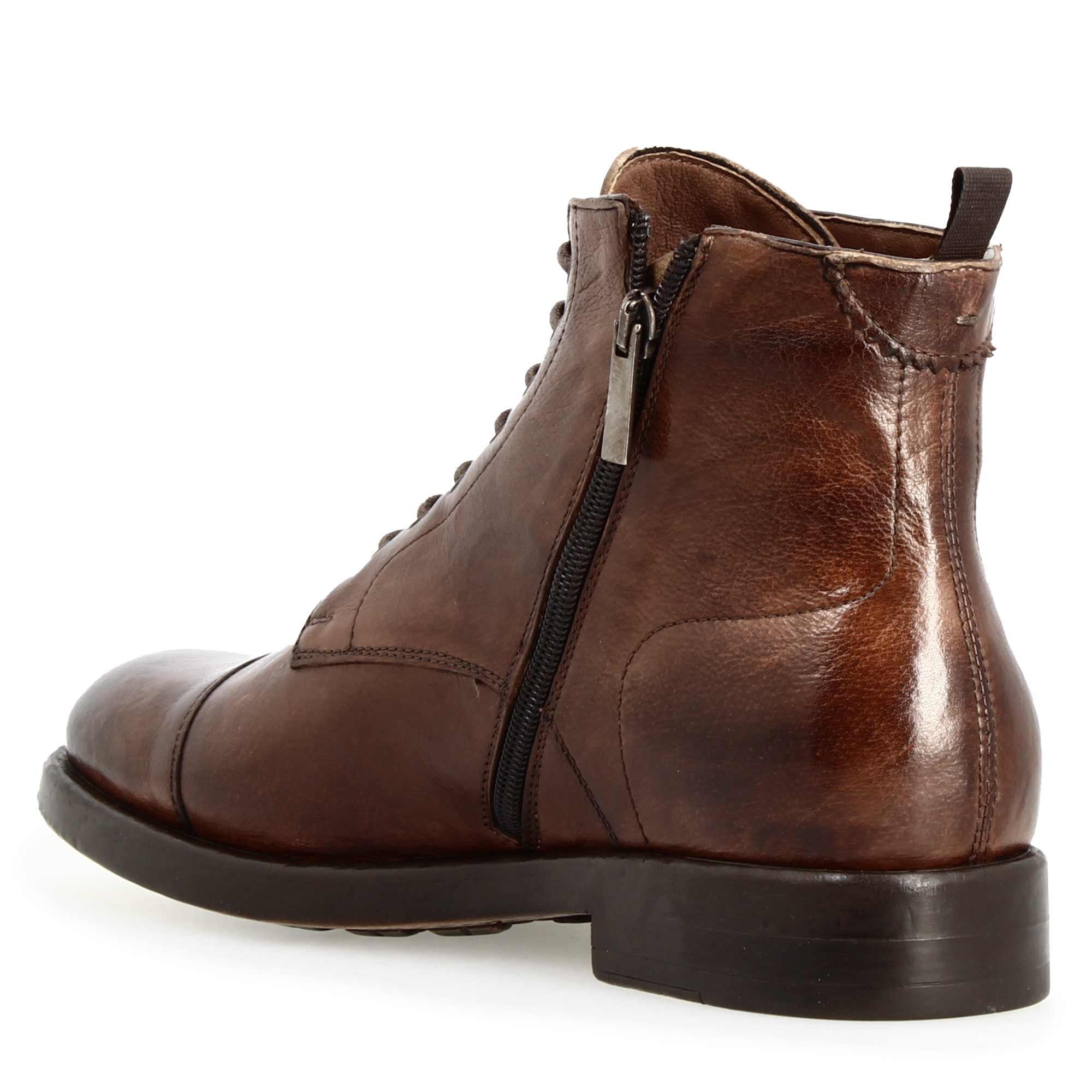 Stivaletto cap toe da uomo in pelle pregiata marrone - immagine 5