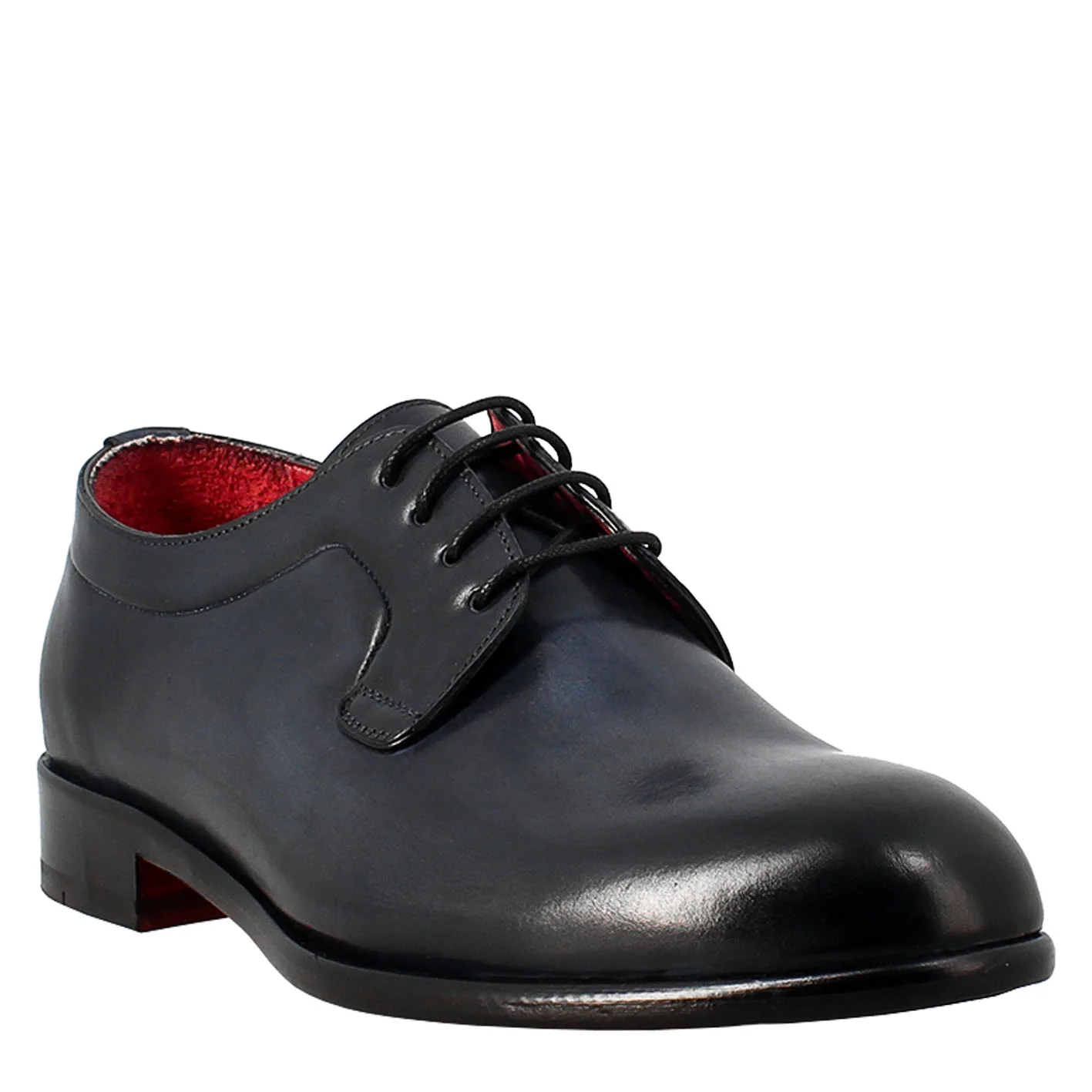 Derby blu elegante da uomo in pelle liscia - immagine 2