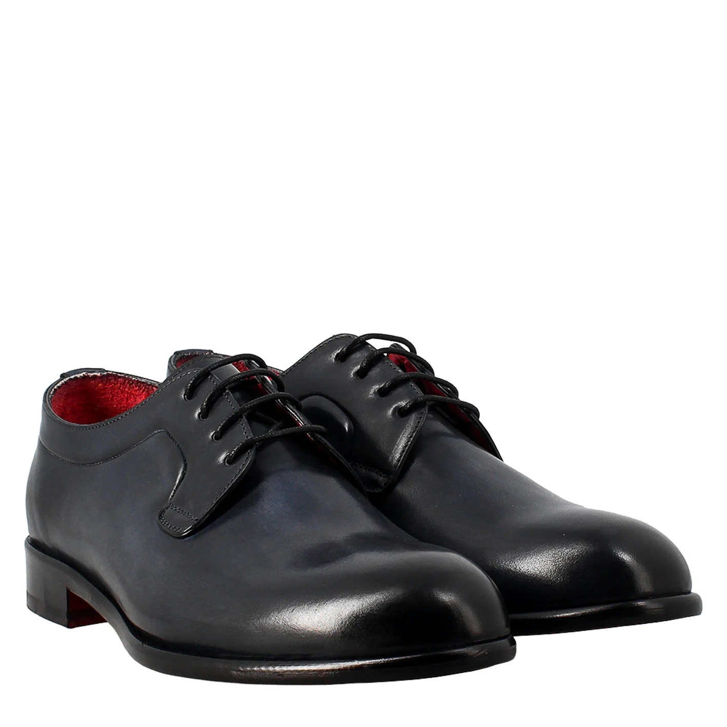 Derby blu elegante da uomo in pelle liscia - immagine 8