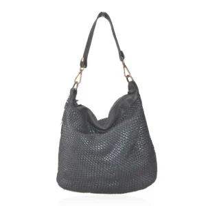 Borsa a spalla in pelle intrecciata - BAAY42846 nero