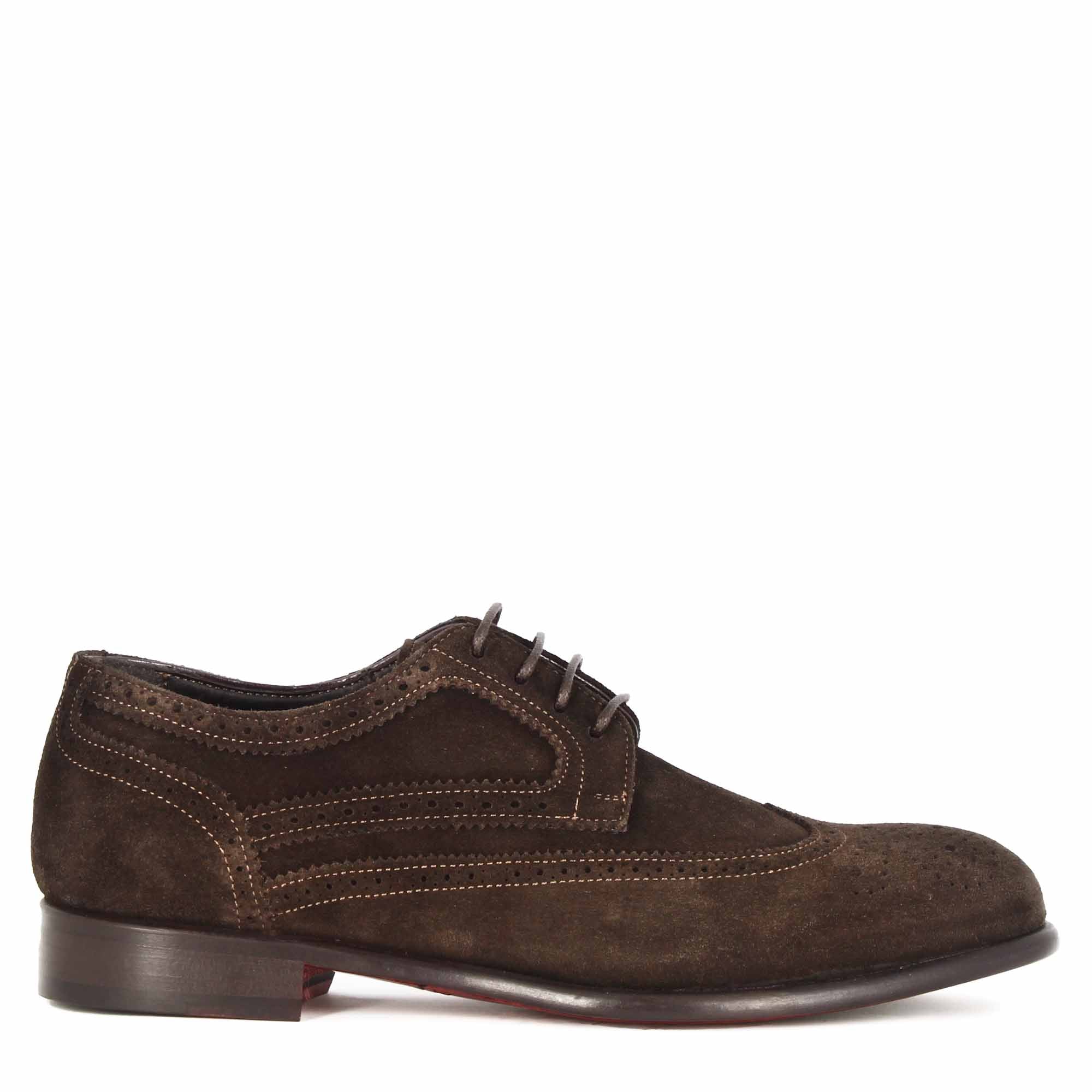 Derby elegante da uomo in pelle scamosciata colore marrone scuro - immagine 3