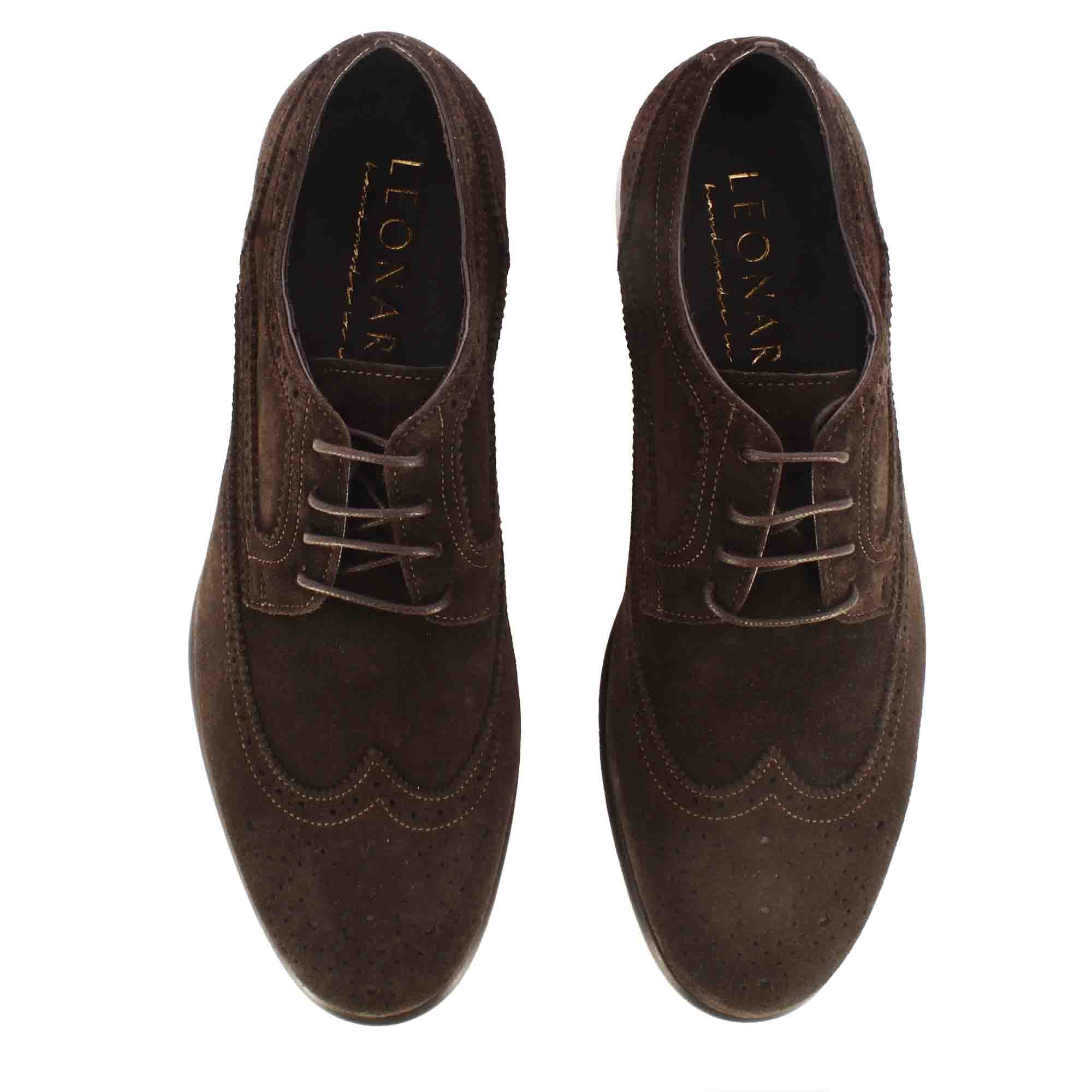 Derby elegante da uomo in pelle scamosciata colore marrone scuro - immagine 6