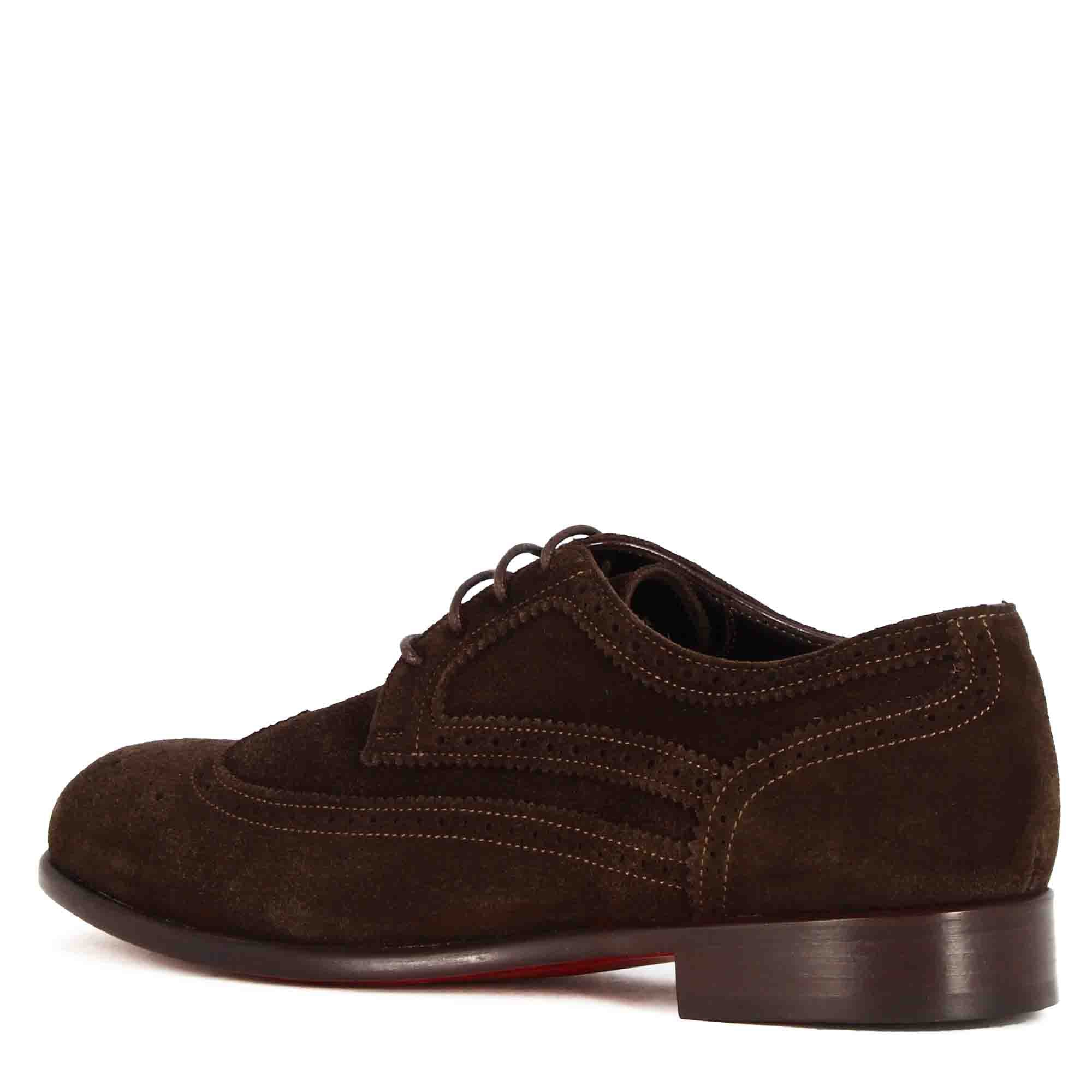 Derby elegante da uomo in pelle scamosciata colore marrone scuro - immagine 7