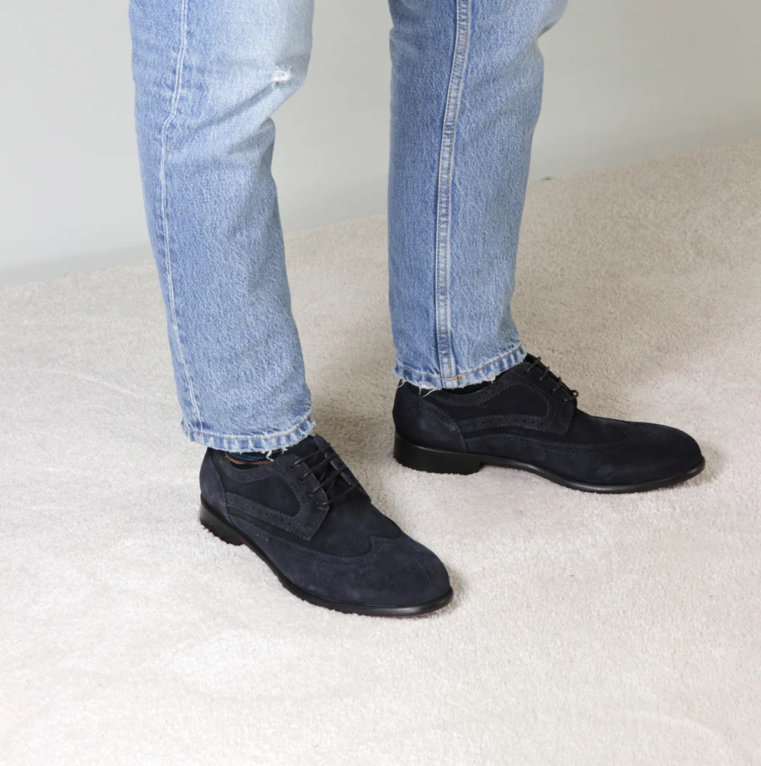Derby elegante da uomo in pelle scamosciata colore blu - immagine 3