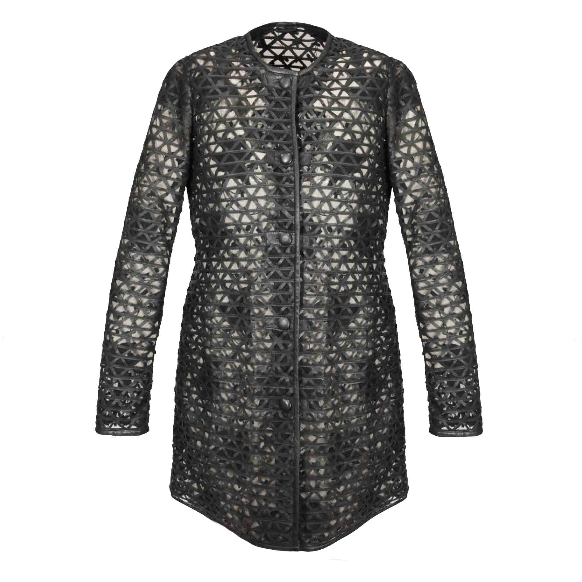 Giacca in pelle intrecciata da donna colore nero fatta a mano - immagine 2