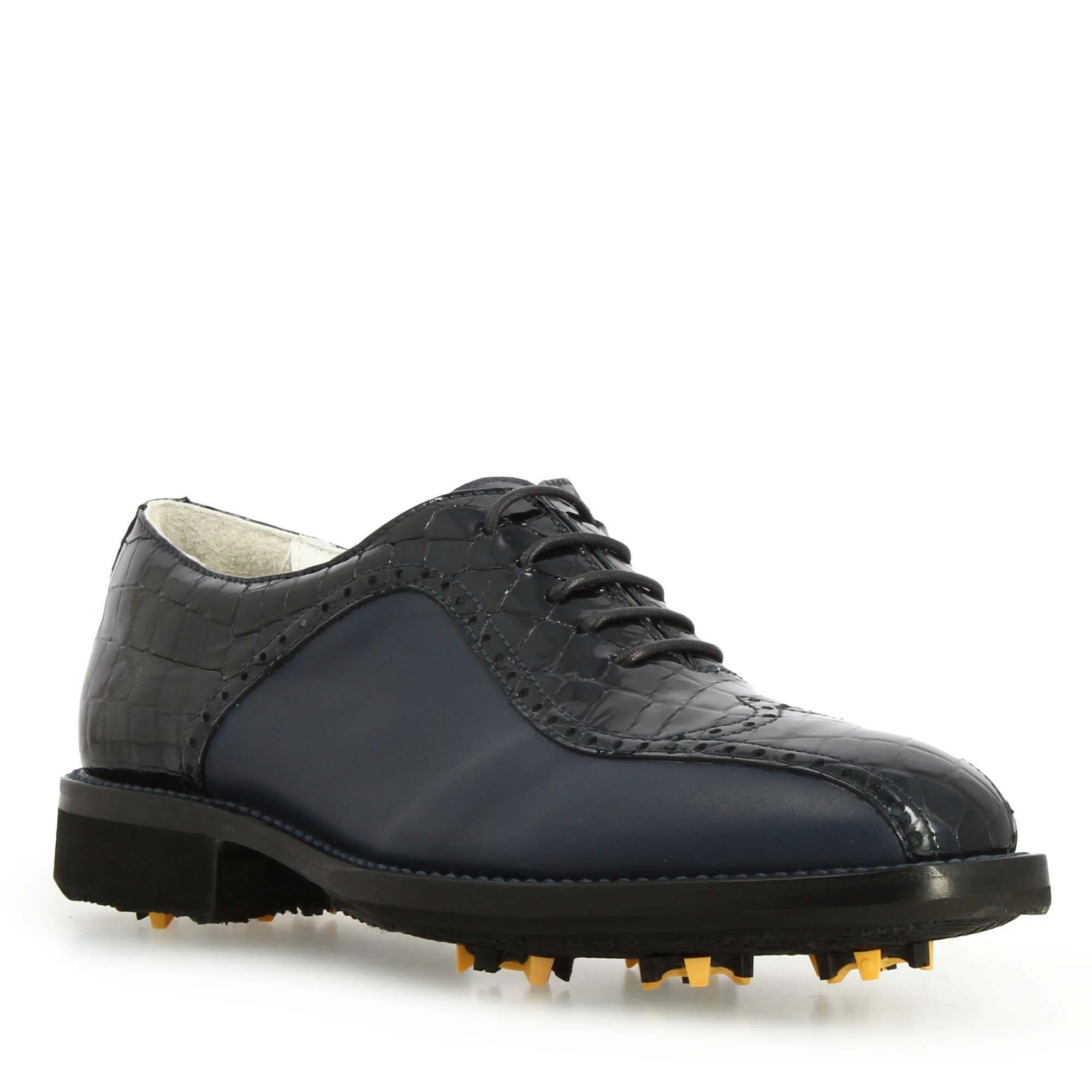 Scarpe da golf artigianali in pelle colore blu scuro - immagine 2
