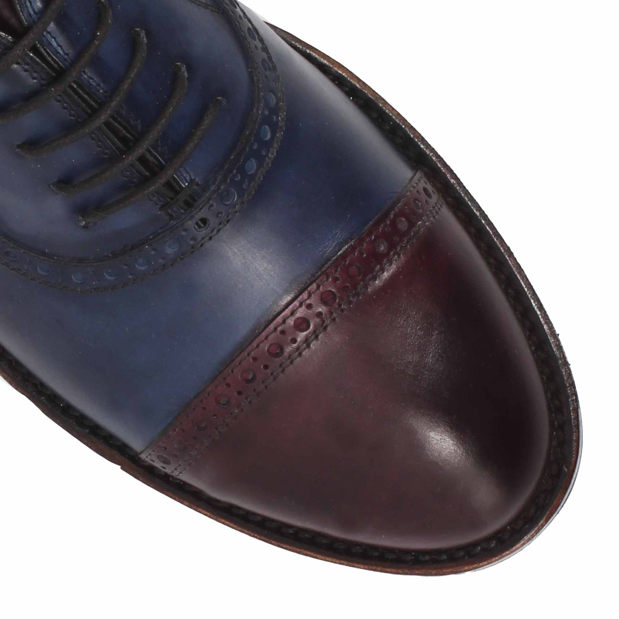 Scarpe da golf artigianali in pelle colore blu e bordeaux tinta a mano - immagine 5