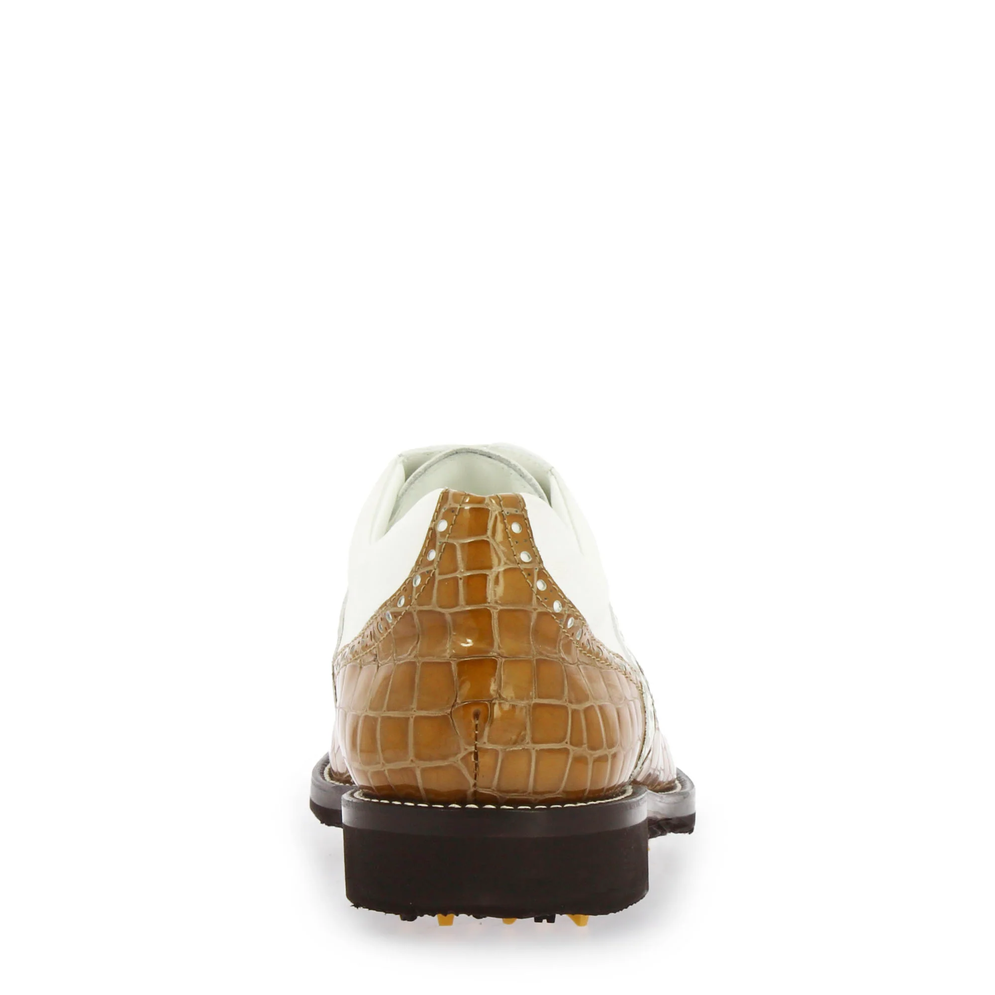Scarpe da golf artigianali in pelle colore bianco e cocco marrone - immagine 6