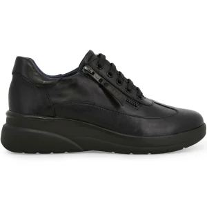 Melluso Sneaker Comfort Nera in Pelle con Zeppa e Zip Laterale
