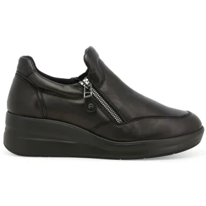 Melluso Slip-on Donna Nera in Pelle con Zeppa e Zip Laterale