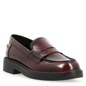 Mocassino da donna fondo robusto in pelle spazzolata bordeaux