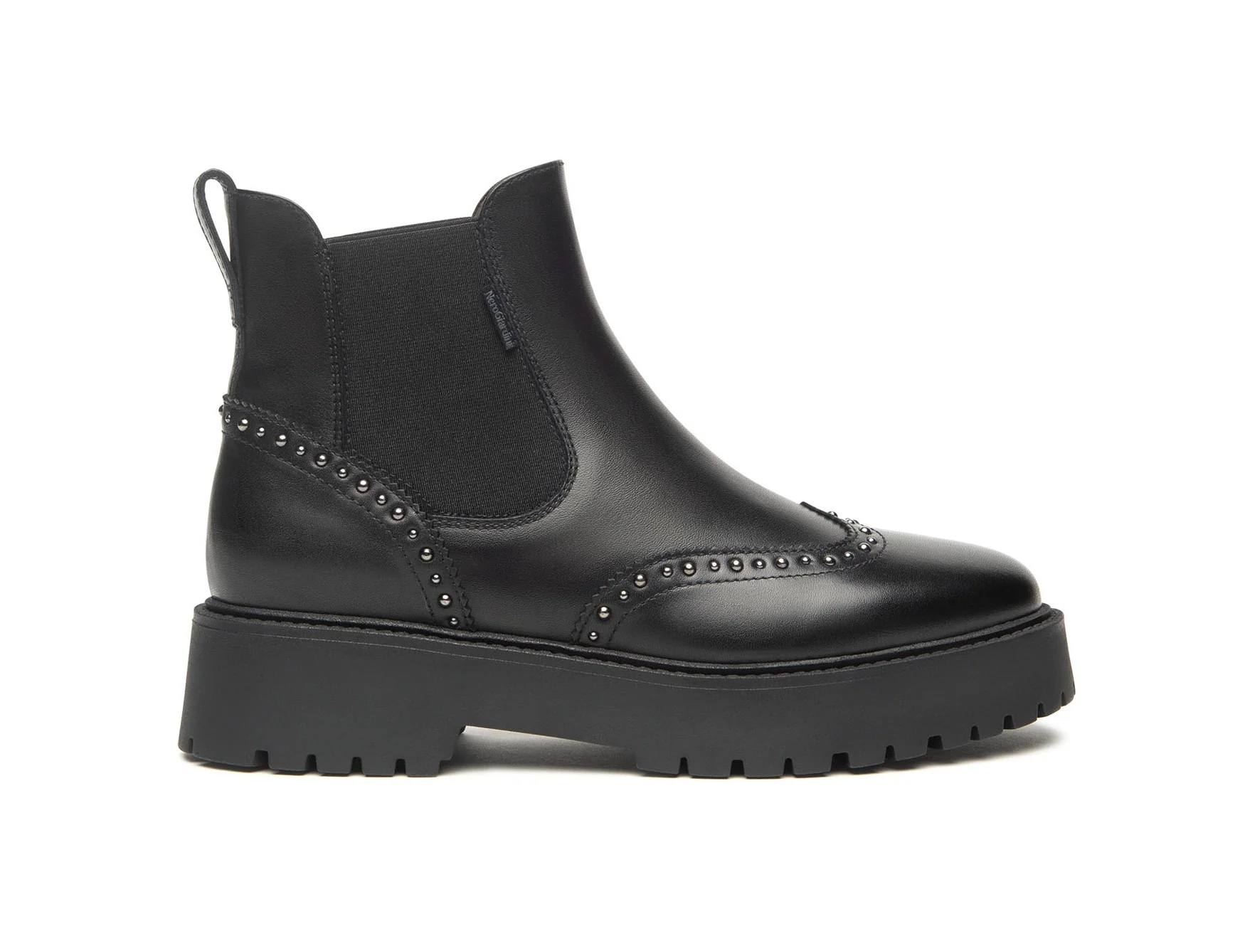 NeroGiardini Stivaletti Chelsea Platform in Pelle Nera con Borchie - immagine 2