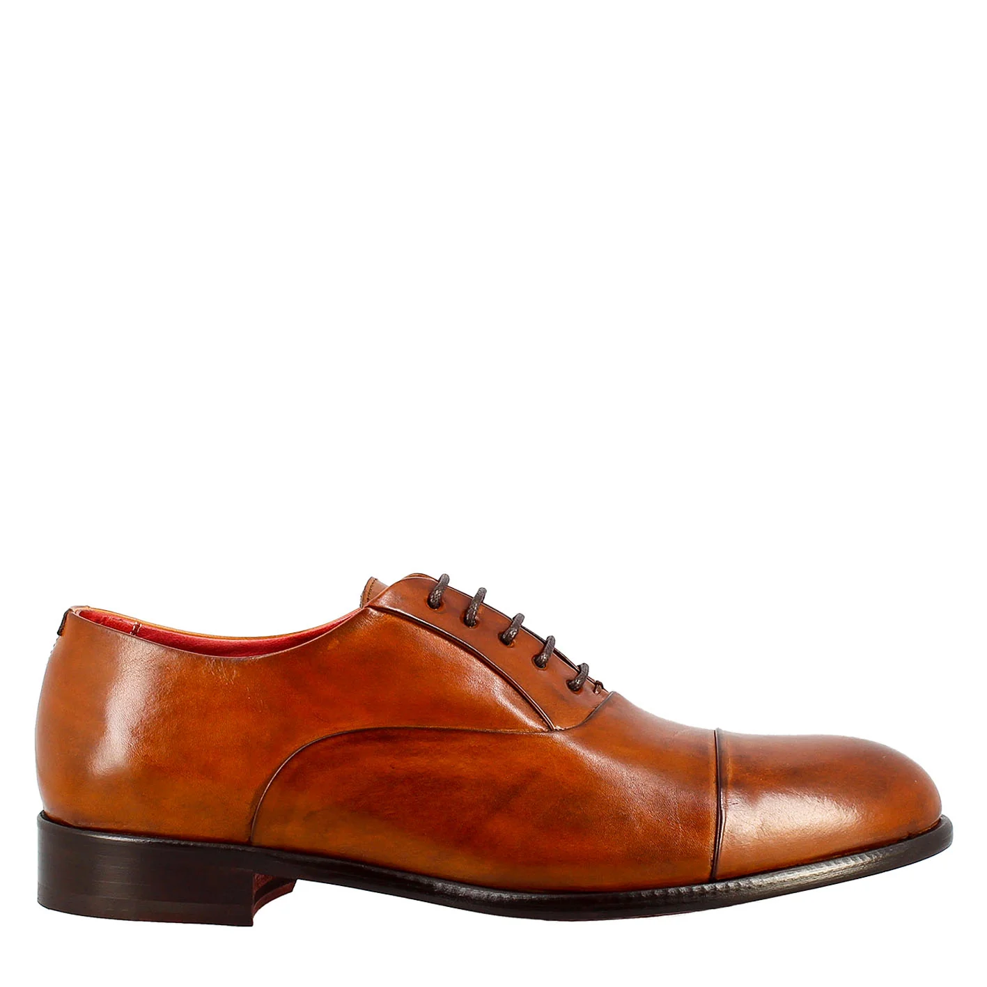 Oxford marrone elegante da uomo in pelle e fodera rossa - immagine 3