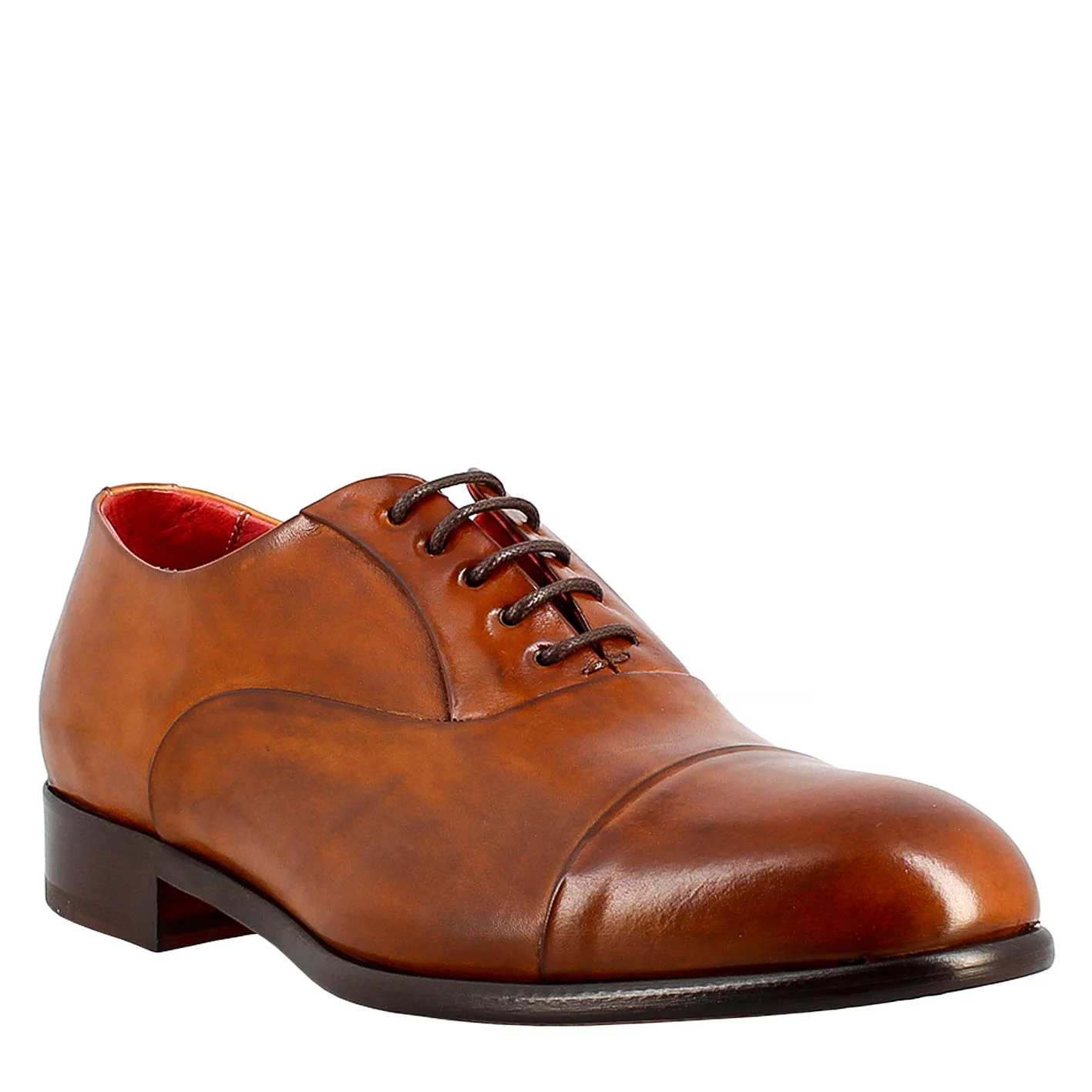 Oxford marrone elegante da uomo in pelle e fodera rossa - immagine 2