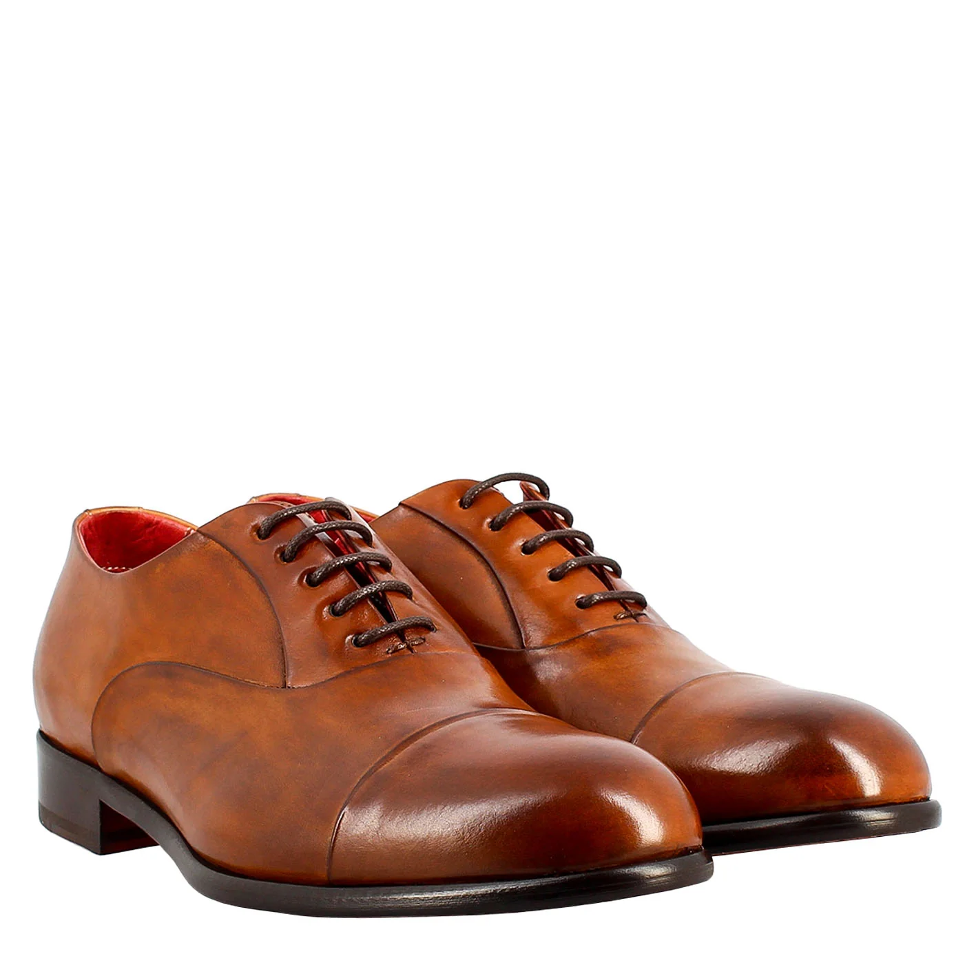 Oxford marrone elegante da uomo in pelle e fodera rossa - immagine 8