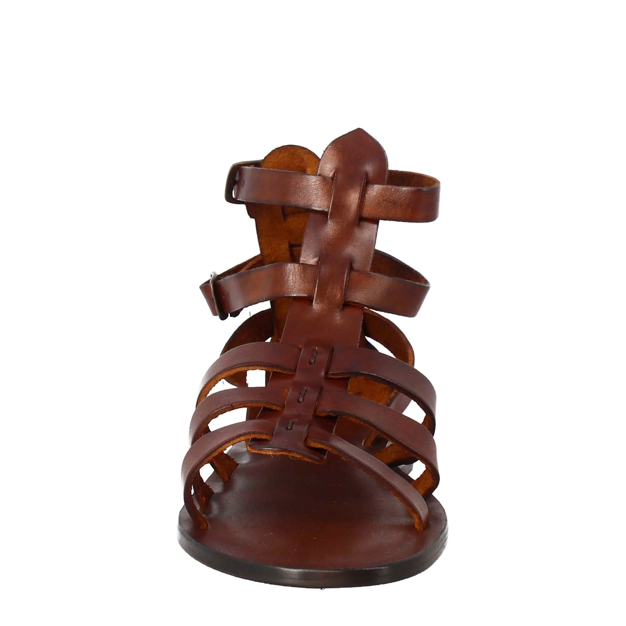 Sandali alla caviglia da donna stile romano in pelle marrone - immagine 4