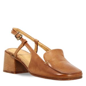 Sandalo da donna artigianale in pelle marrone punta quadrata