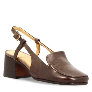 Sandalo da donna artigianale in pelle marrone scuro punta quadrata