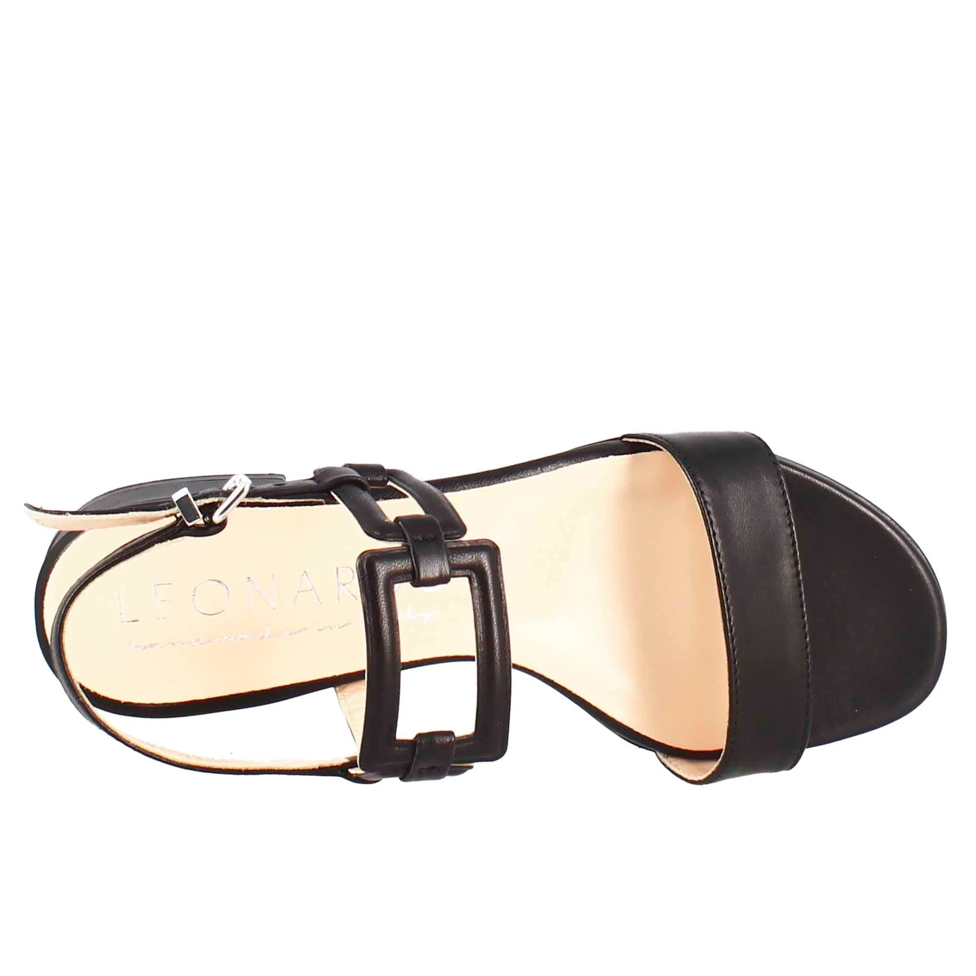 Sandalo aperto da donna con tacco basso in pelle effetto glitter colore nero - immagine 6