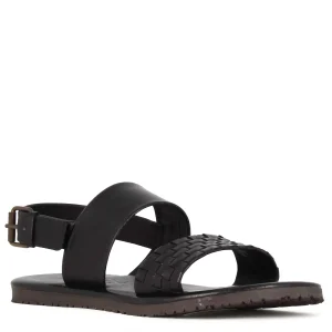 Sandalo da uomo con fibbia in pelle semi intrecciata colore nero