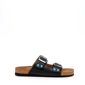 Sandalo slide Ovyé nero con borchie.