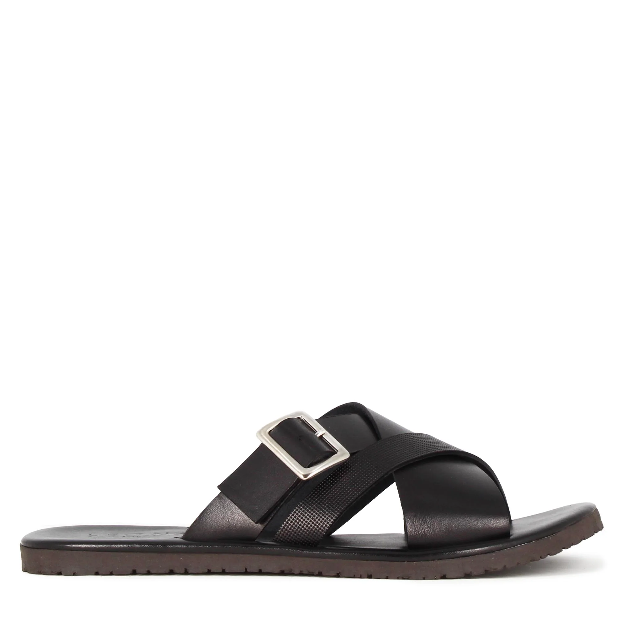 Sandalo slider da uomo in pelle colore nero con fibbia - immagine 4