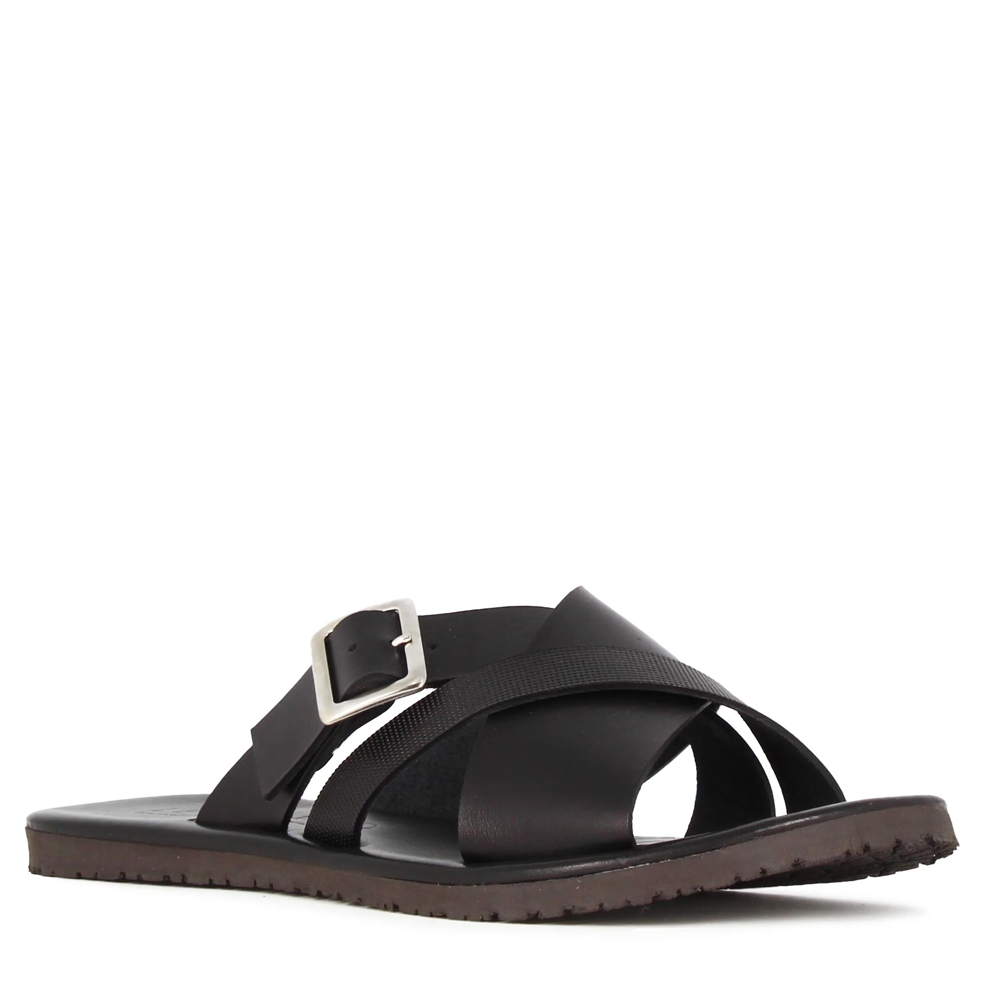 Sandalo slider da uomo in pelle colore nero con fibbia - immagine 2