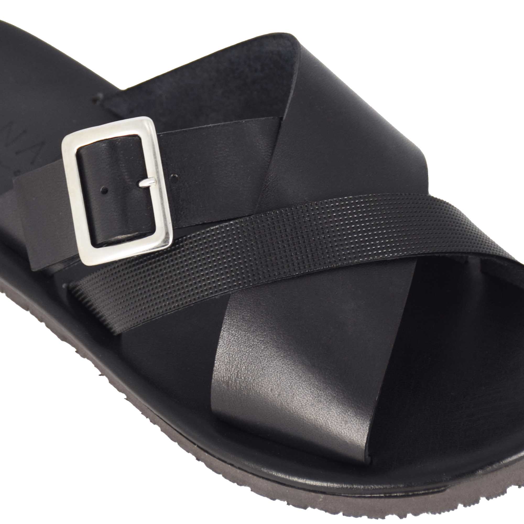 Sandalo slider da uomo in pelle colore nero con fibbia - immagine 5