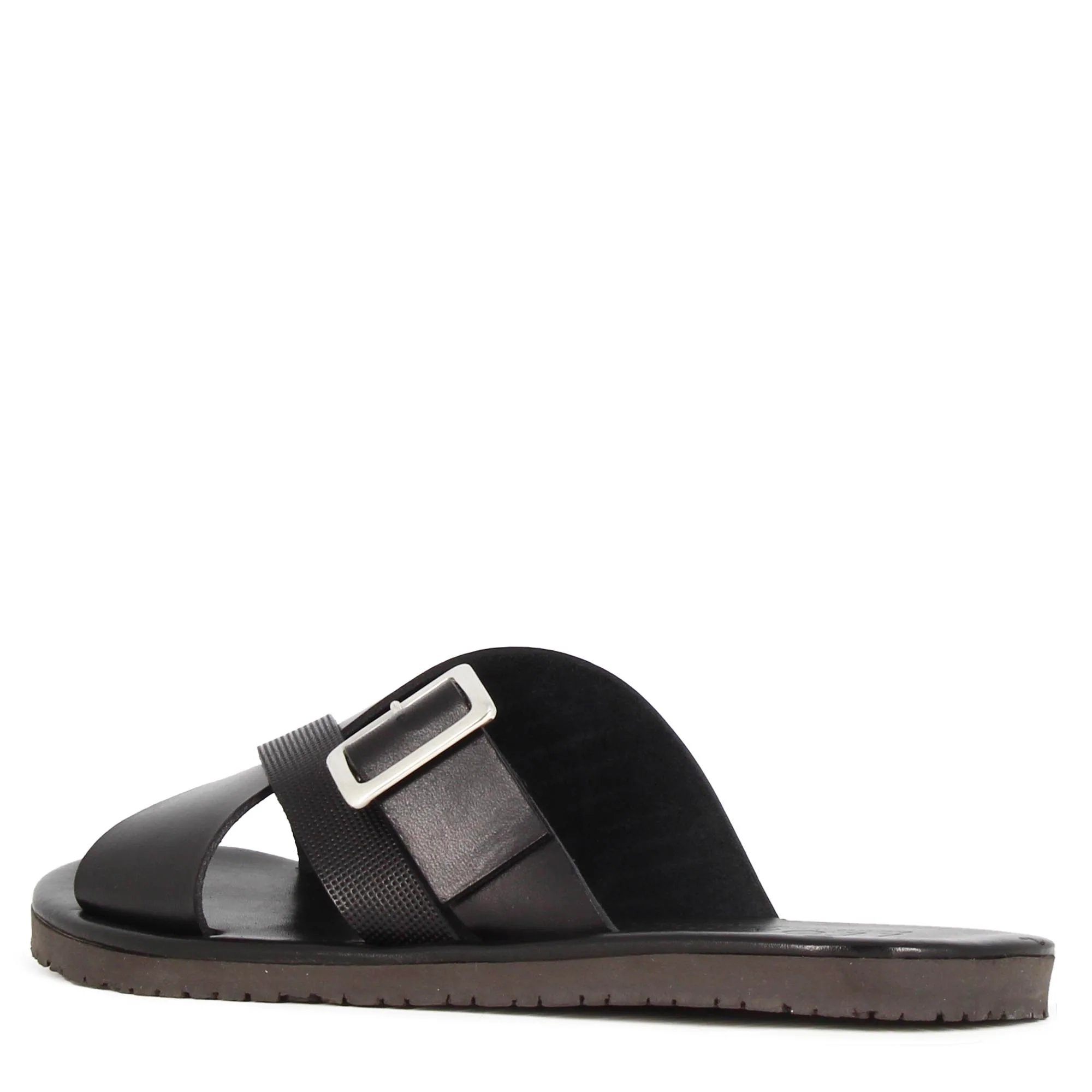 Sandalo slider da uomo in pelle colore nero con fibbia - immagine 6