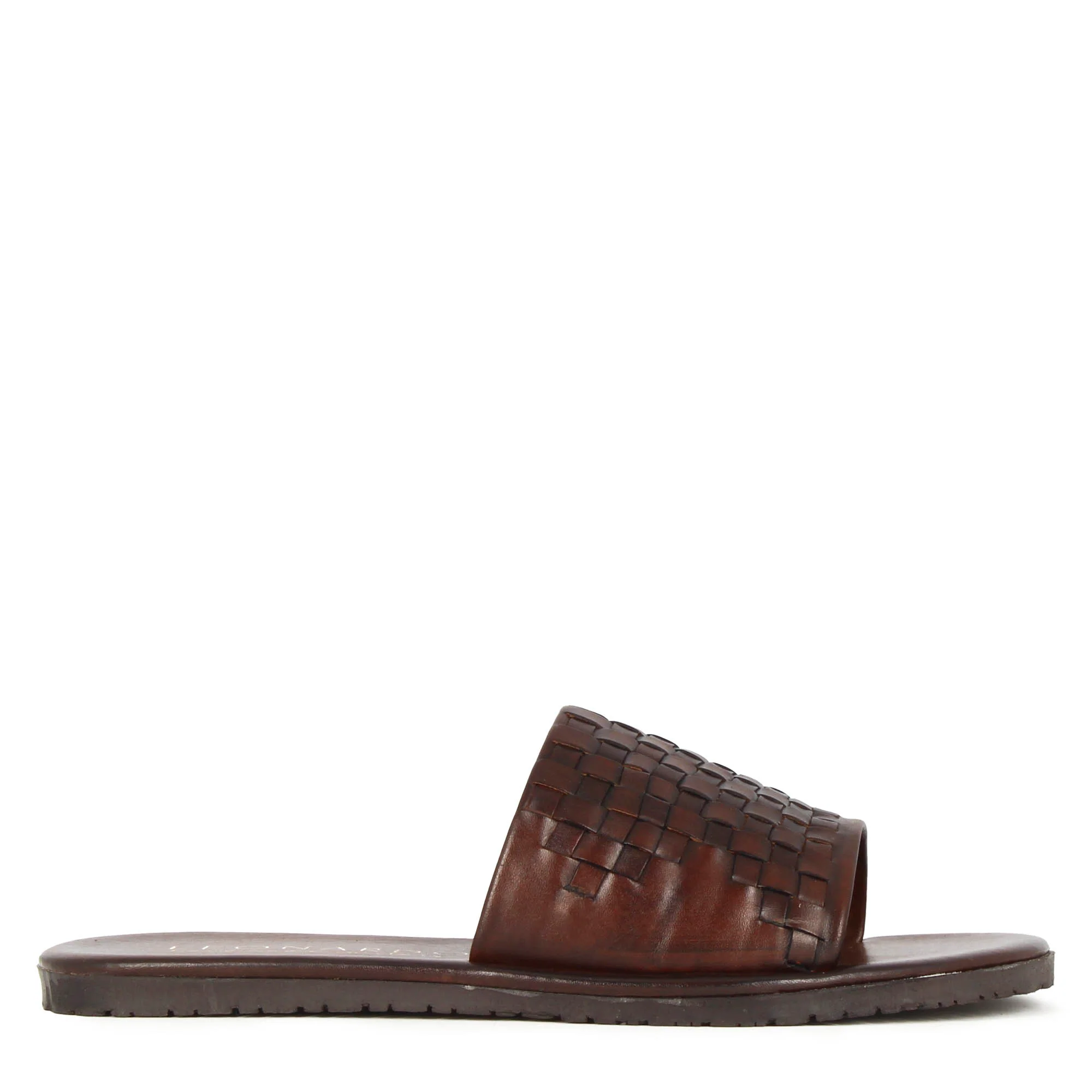 Sandalo slider da uomo con fascia in pelle intrecciata colore marrone - immagine 4