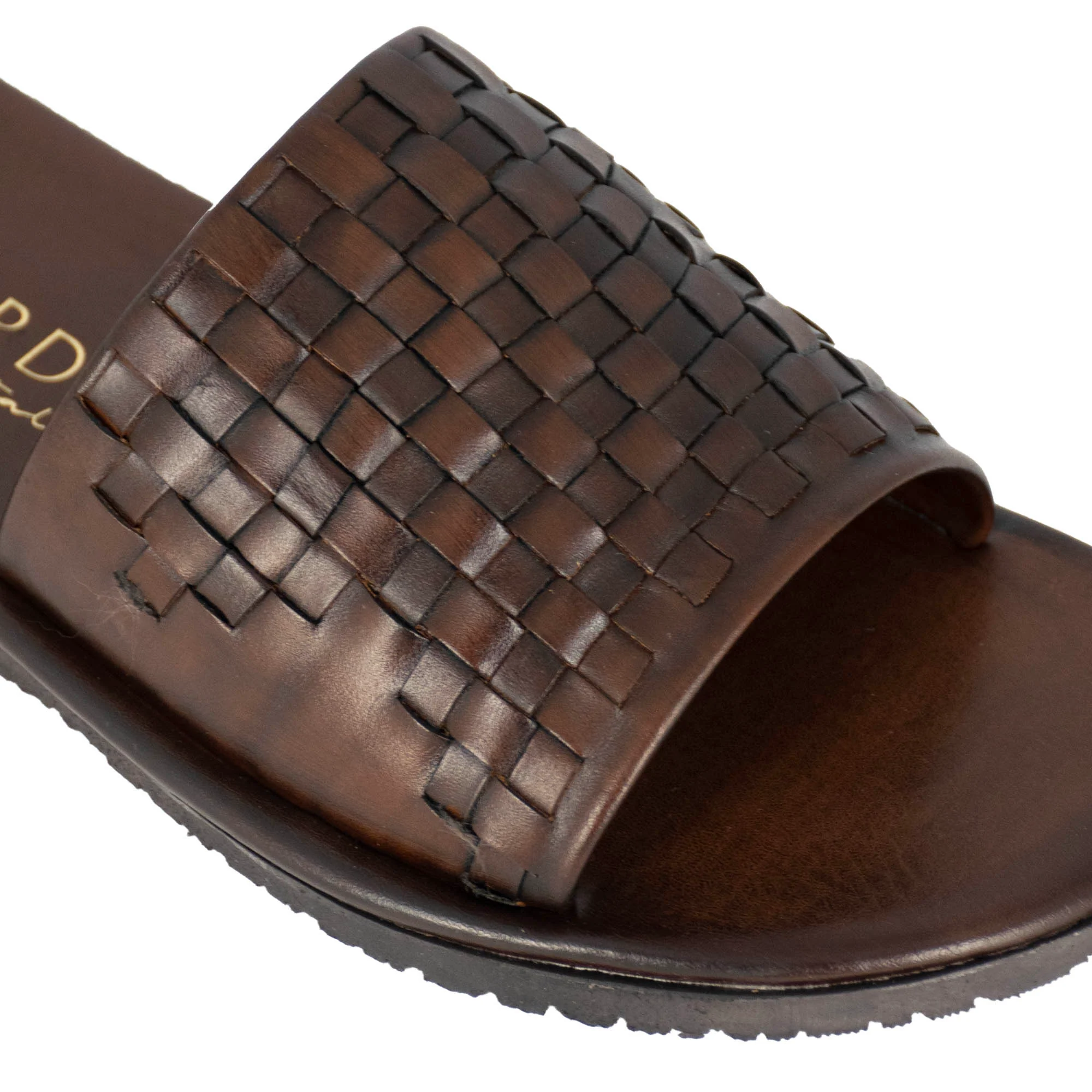 Sandalo slider da uomo con fascia in pelle intrecciata colore marrone - immagine 5