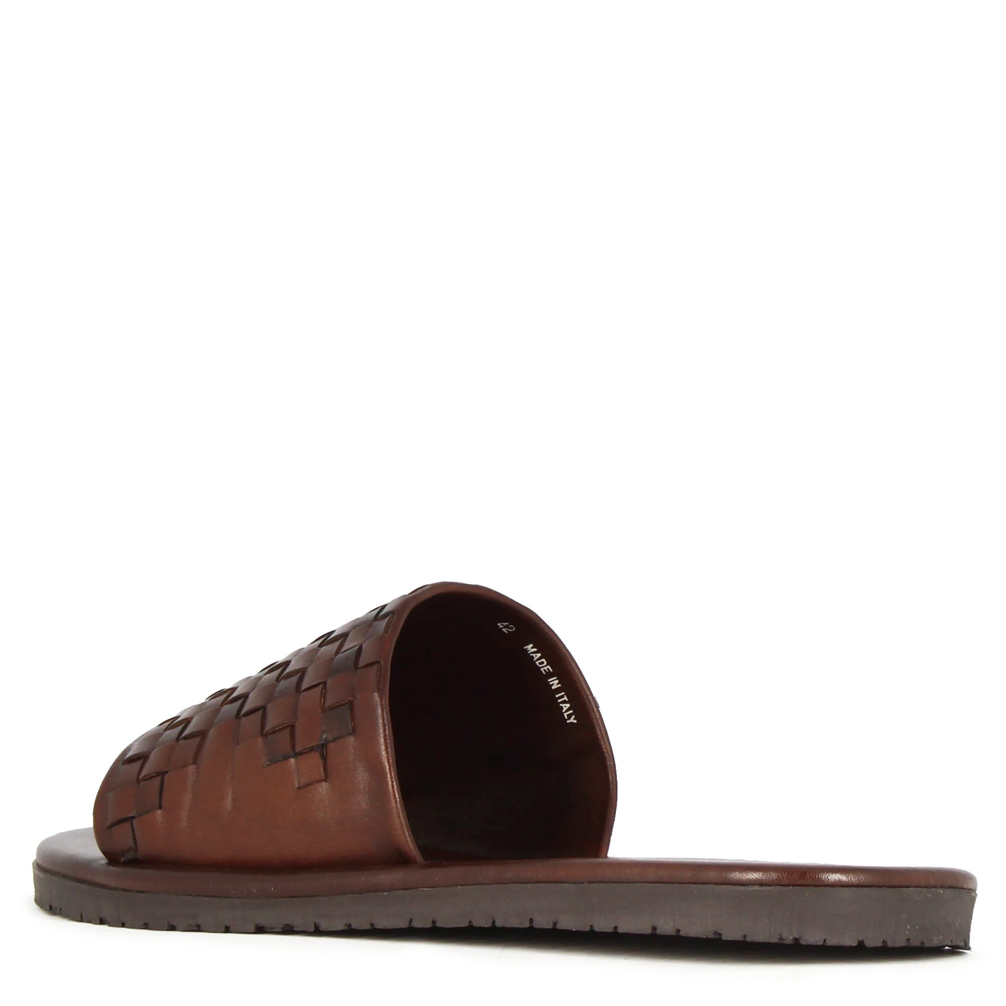 Sandalo slider da uomo con fascia in pelle intrecciata colore marrone - immagine 6