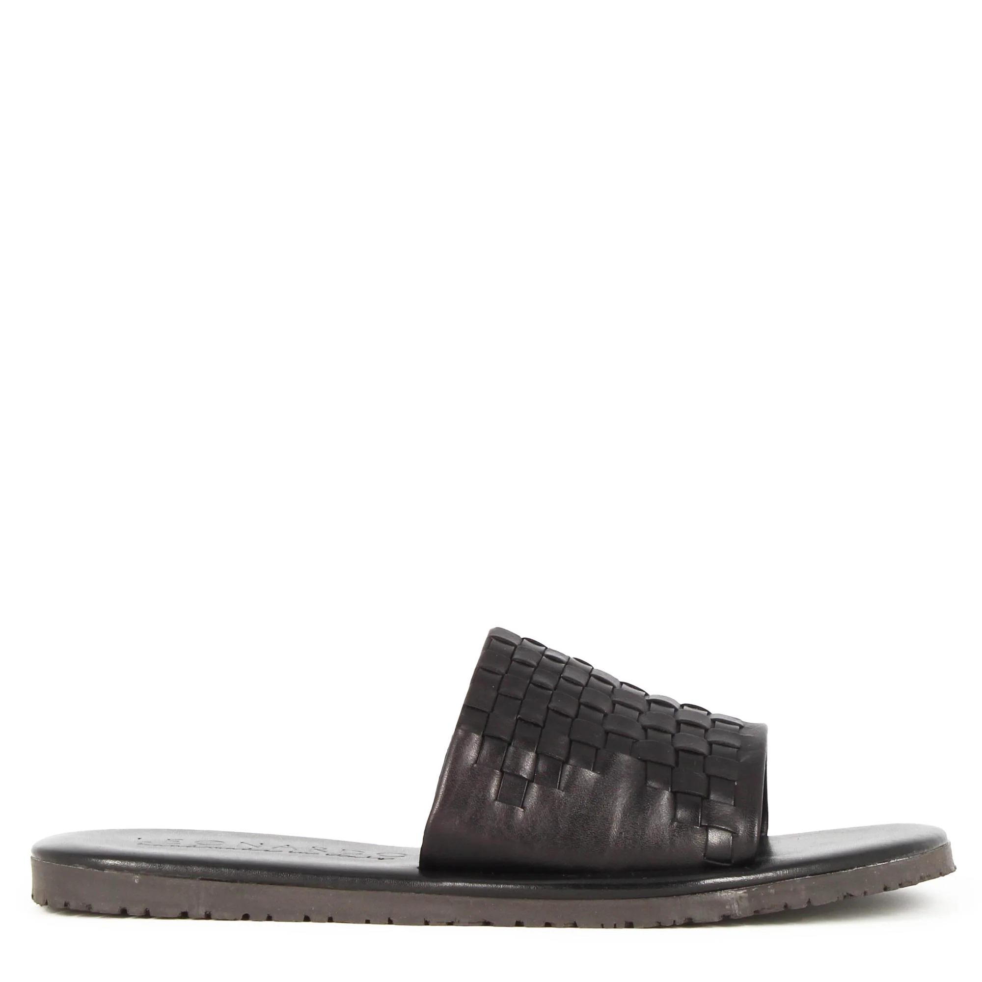 Sandalo slider da uomo con fascia in pelle intrecciata colore nero - immagine 4
