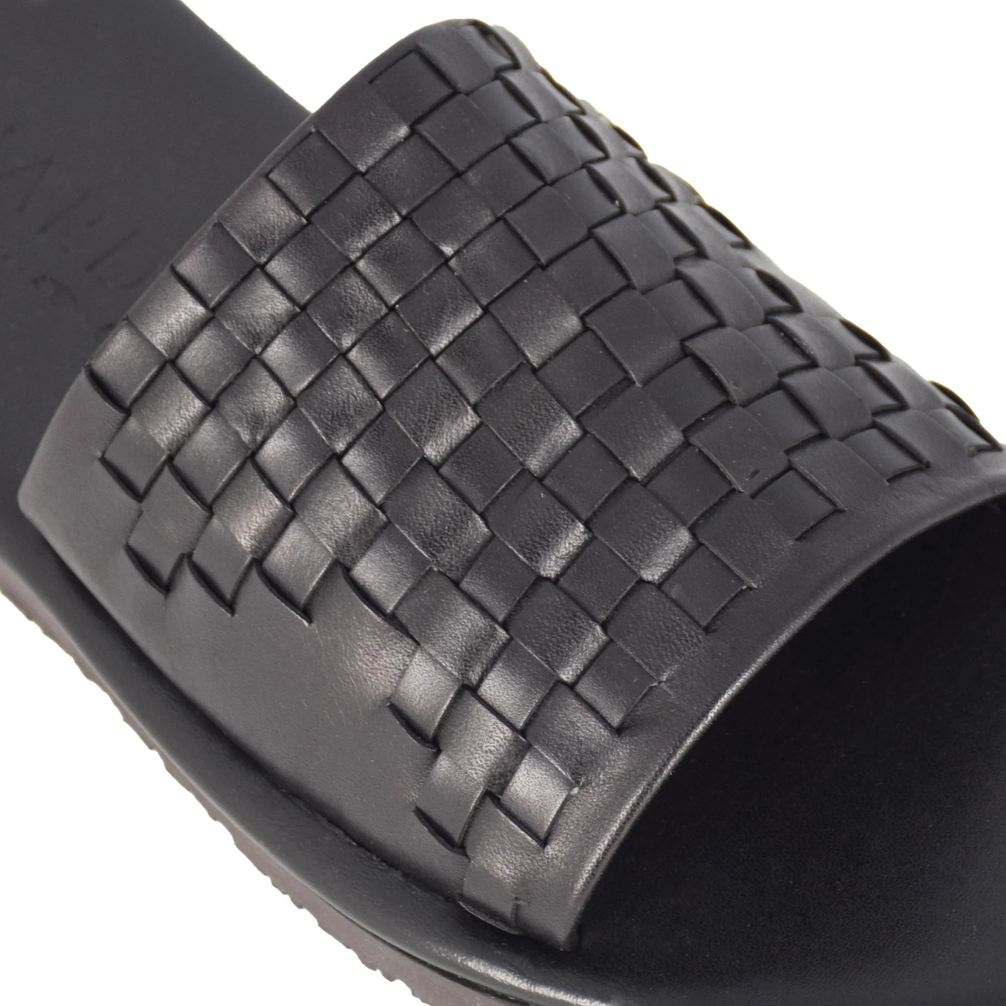Sandalo slider da uomo con fascia in pelle intrecciata colore nero - immagine 5